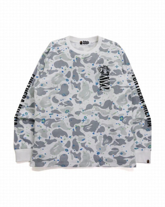 Cream Bape Space Camo Tiger L/S Men's T Shirts | ZA-03715