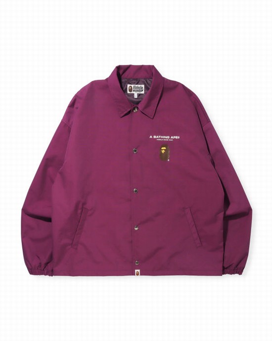 Dark Purple Bape Graphic Relaxed Fit Coach Men's Jackets | ZA-98503
