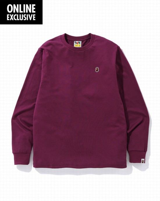 Dark Purple Bape One Point logo Men's T Shirts | ZA-02416