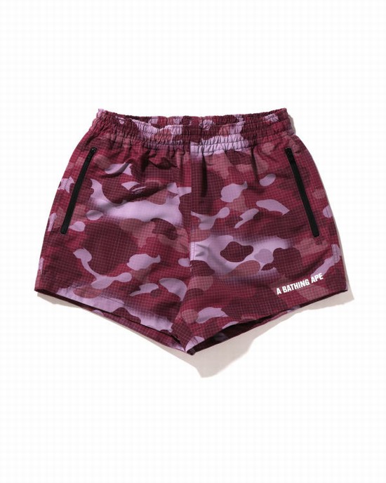 Dark Red Bape Grid Camo Women's Shorts | ZA-54831