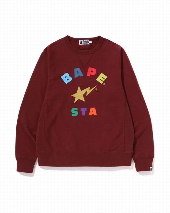 Dark Red Bape STA Crewneck Men's Sweatshirts | ZA-02973