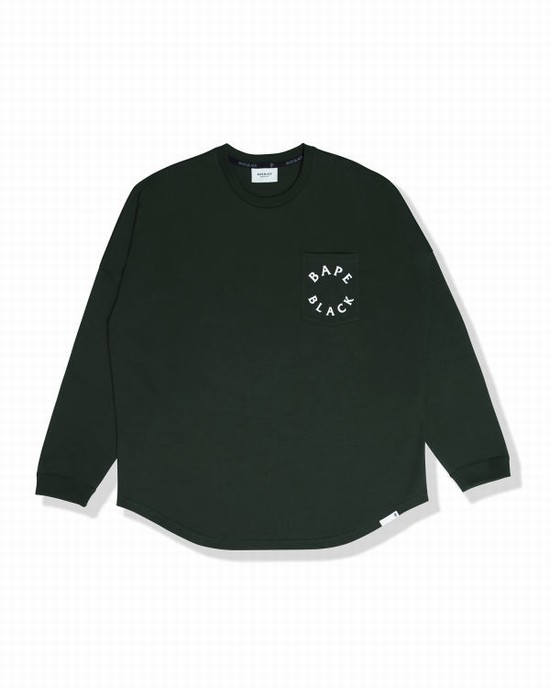 Deep Green Bape Logo print long sleeve Men's T Shirts | ZA-51876