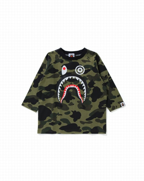 Green Bape 1st Camo Shark 3/4 Sleeve Kids' T Shirts | ZA-62758