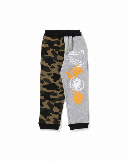 Green Bape 1st Camo Team Emblem Print Kids' Sweatpants | ZA-57034