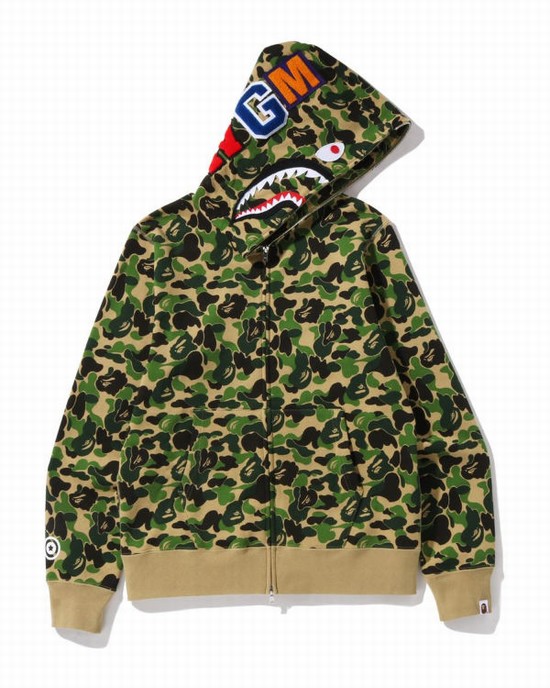 Green Bape ABC Camo Shark Full Zip Men's Hoodie | ZA-25397