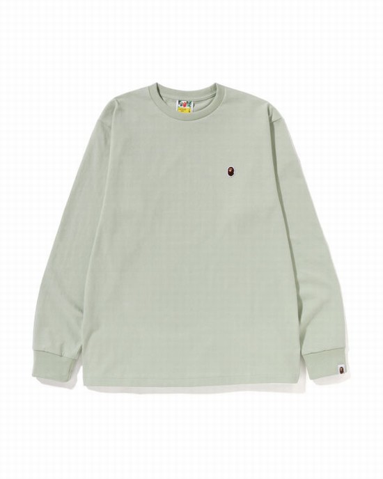 Green Bape Ape Head One Point L/S Men's T Shirts | ZA-30756