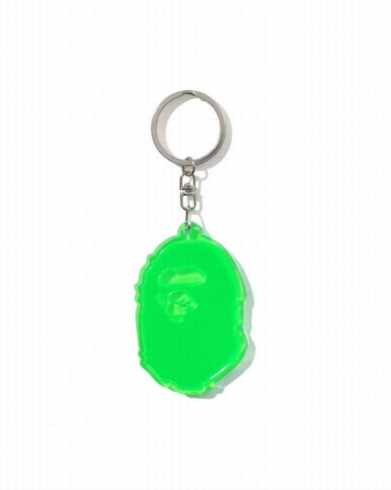 Green Bape Ape Head Reflective Men's Key Rings | ZA-93086