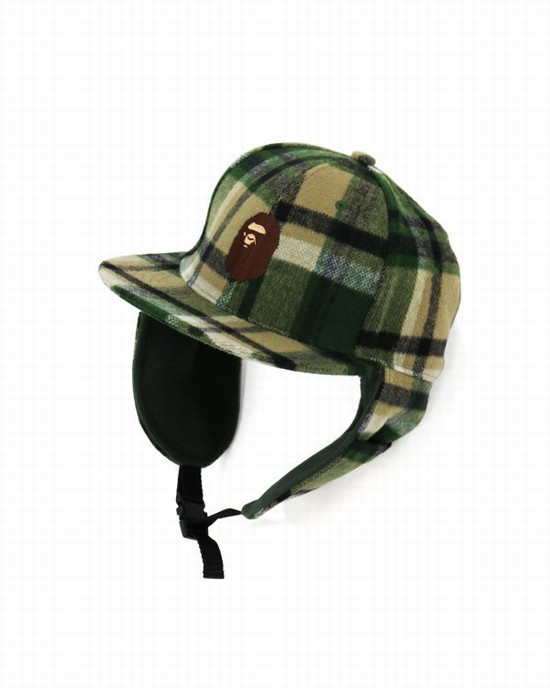 Green Bape Check Earmuffs Men's Caps | ZA-74635