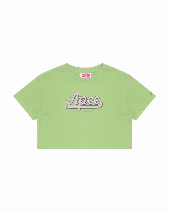 Green Bape Graphic cropped Women's T Shirts | ZA-76398