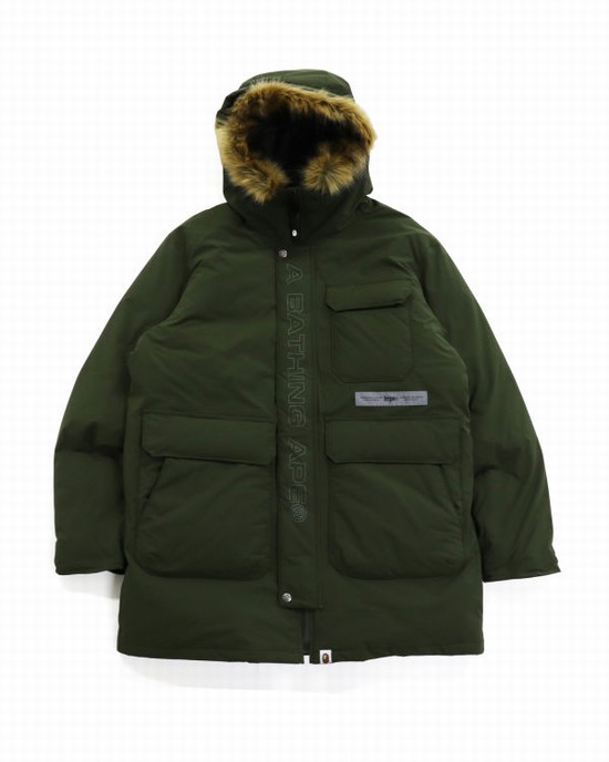 Green Bape Loose Fit Long Men's Down Jackets | ZA-64301