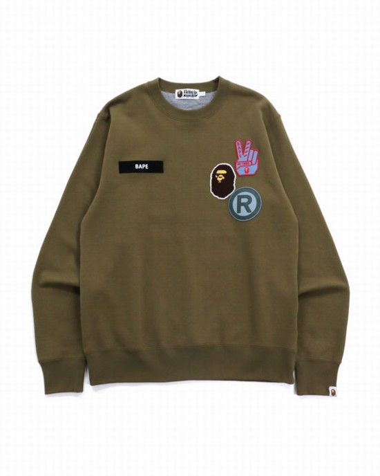 Green Bape STA Jacquard Relaxed Fit Men's Sweatshirts | ZA-49650