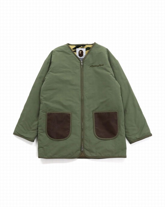 Green Bape STA Leather Patch No Collar Women's Jackets | ZA-41276