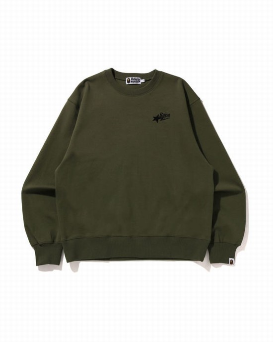 Green Bape STA Logo Relaxed Fit Crewneck Men's Sweatshirts | ZA-29610