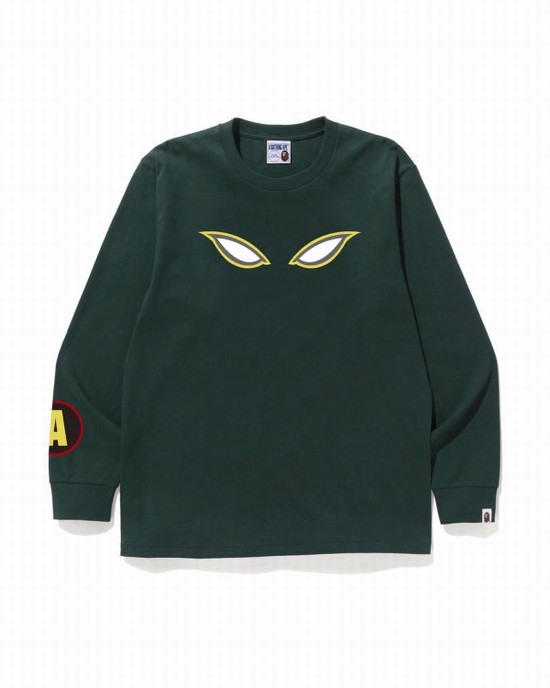 Green Bape Shadow L/S Men's T Shirts | ZA-13254