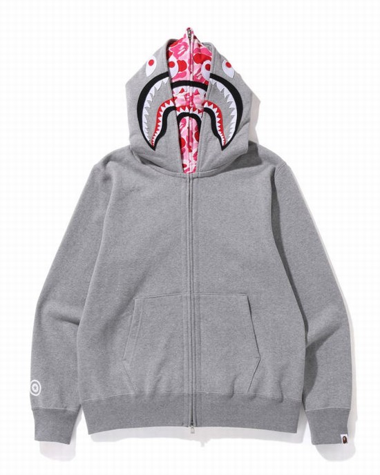 Grey Bape ABC Camo Shark Wide Fit Full Zip Men's Hoodie | ZA-57024