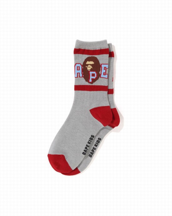 Grey Bape Ape Head Line Rib Kids' Socks | ZA-38915