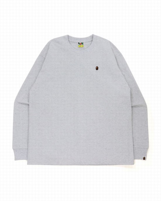 Grey Bape Ape Head One Point Relaxed Fit L/S Men's T Shirts | ZA-36045