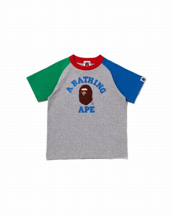 Grey Bape College Raglan Kids' T Shirts | ZA-08291