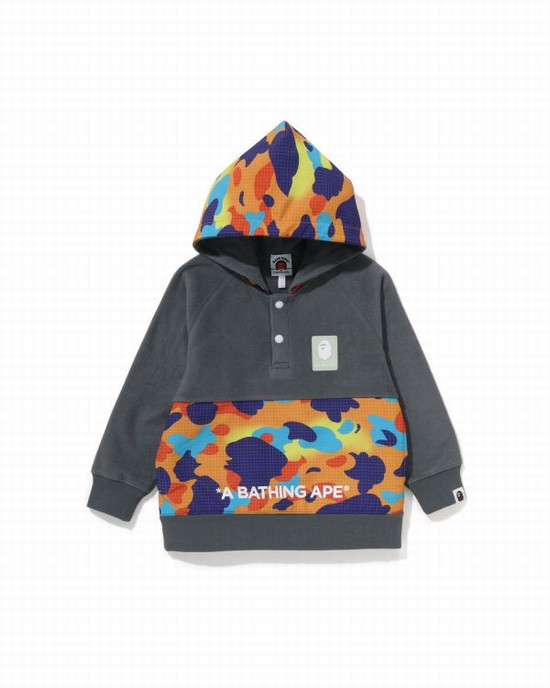 Grey Bape Grid Camo Half Snap Fleece Pullover Kids' Hoodie | ZA-10248