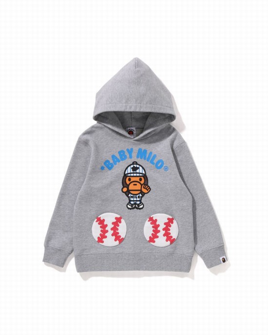 Grey Bape Milo Baseball Pullover Kids' Hoodie | ZA-30296