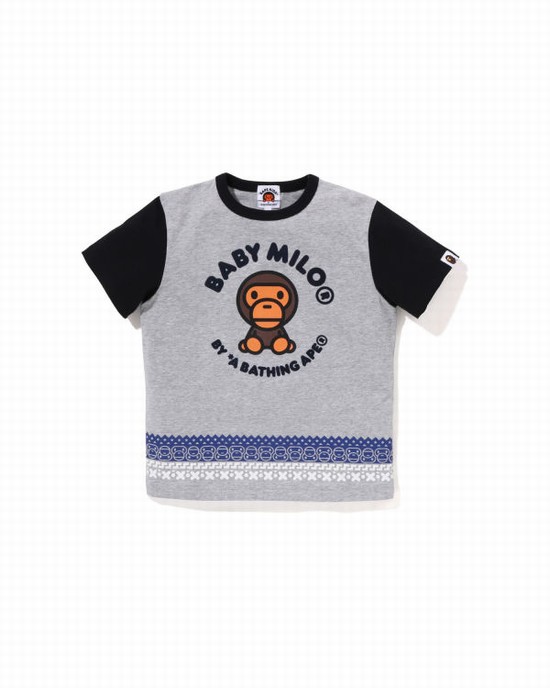 Grey Bape Milo Nordic Print Kids' T Shirts | ZA-64198