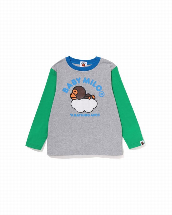 Grey Bape Milo Sleep On Cloud L/S Kids' T Shirts | ZA-17860