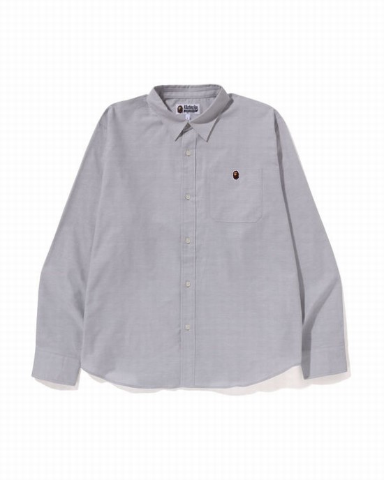 Grey Bape Oxford relaxed fit Men's Shirts | ZA-67531