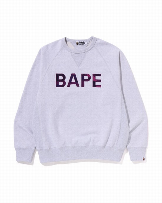 Grey Bape Patch Relaxed Fit Crewneck Men's Sweatshirts | ZA-10536