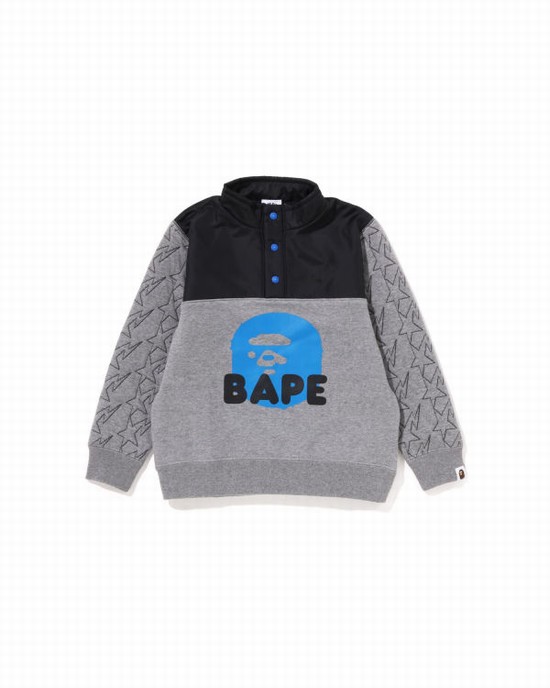 Grey Bape STA Quilting Ape Head Half Snap Kids' Sweatshirts | ZA-91648