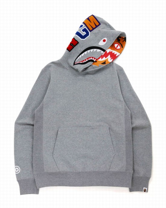 Grey Bape Shark Inside Tiger Pullover Men's Hoodie | ZA-52634
