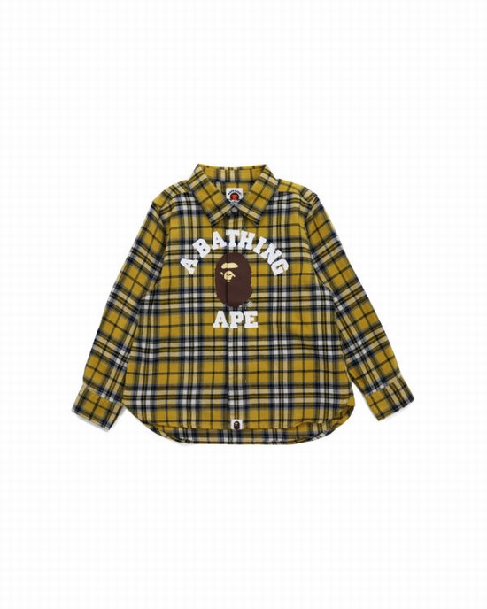 Khaki Bape College Flannel Check Kids' Shirts | ZA-49851