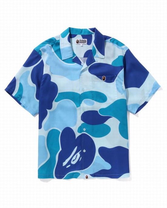 Light Blue Bape ABC Camo Open Collar Men's Shirts | ZA-94801