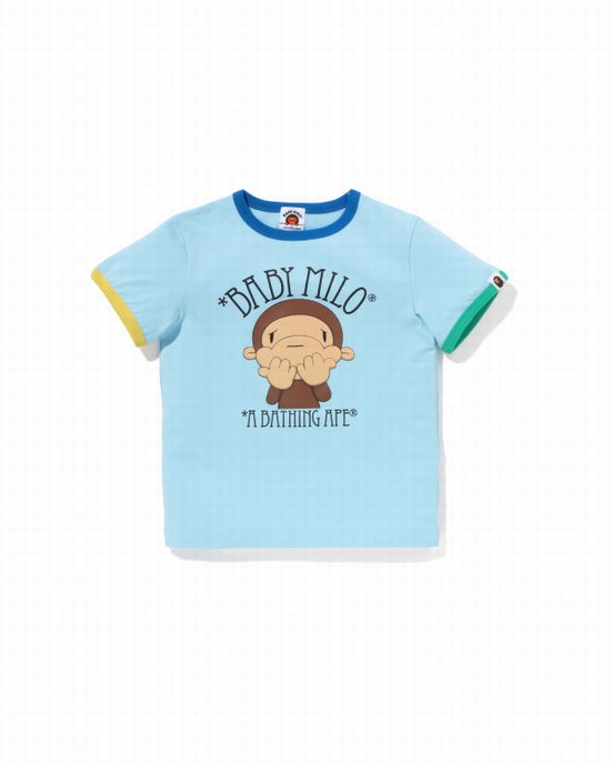 Light Blue Bape Drawn Milo Shy Ringer Kids' T Shirts | ZA-89342