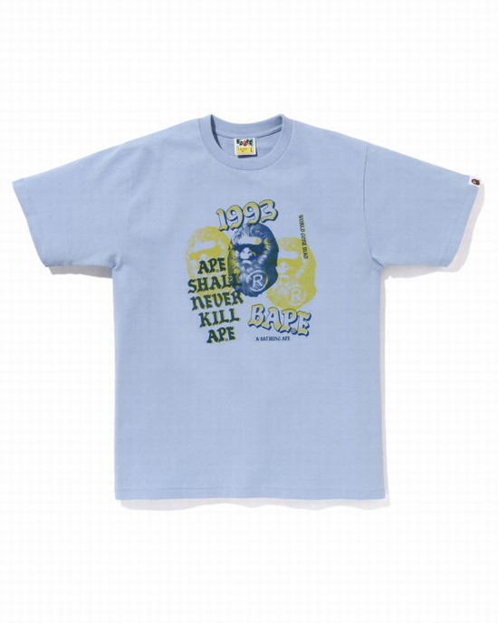 Light Blue Bape Pigment Three Ape Head Men's T Shirts | ZA-14809