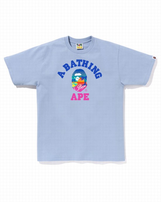 Light Blue Bape Sunset Beach Men's T Shirts | ZA-37084