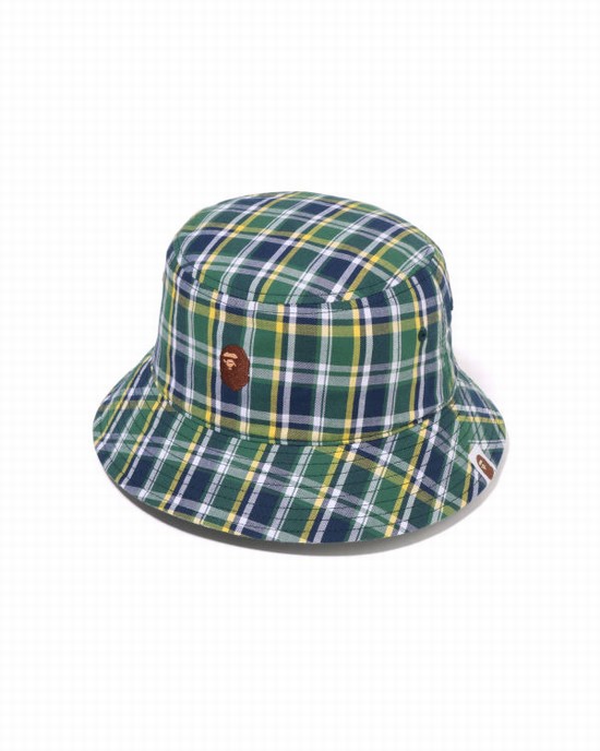 Light Green Bape Mini Check Bucket Men's Hats | ZA-76530