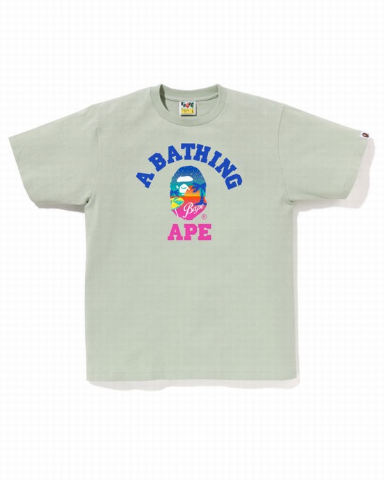 Light Green Bape Sunset Beach Men's T Shirts | ZA-74185