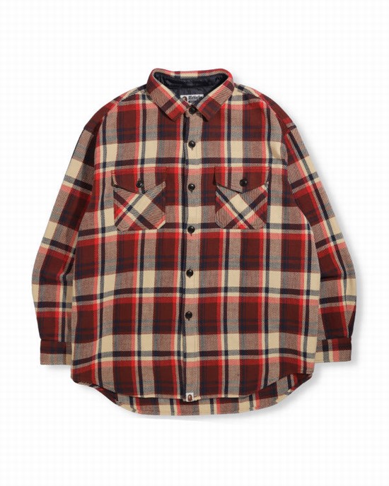 Light Red Bape Check Flannel Men's Shirts | ZA-58370
