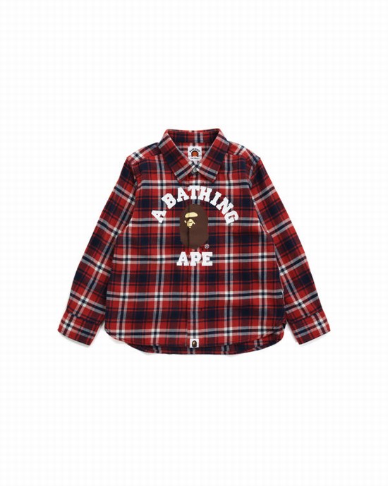 Light Red Bape College Flannel Check Kids' Shirts | ZA-01543