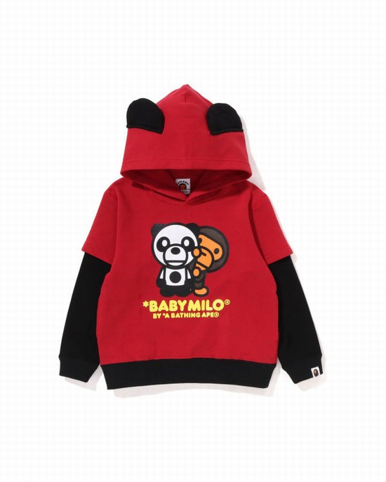 Light Red Bape Milo Panda Layered Pullover Kids' Hoodie | ZA-13906