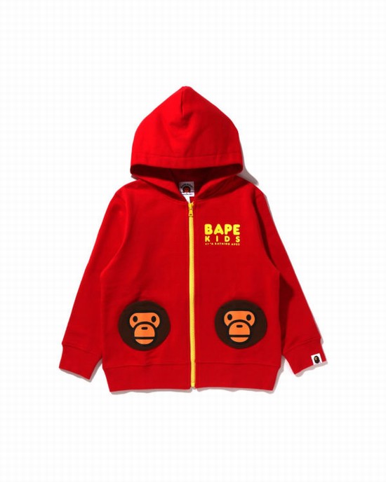 Light Red Bape Milo Pocket Zip Kids' Hoodie | ZA-35496