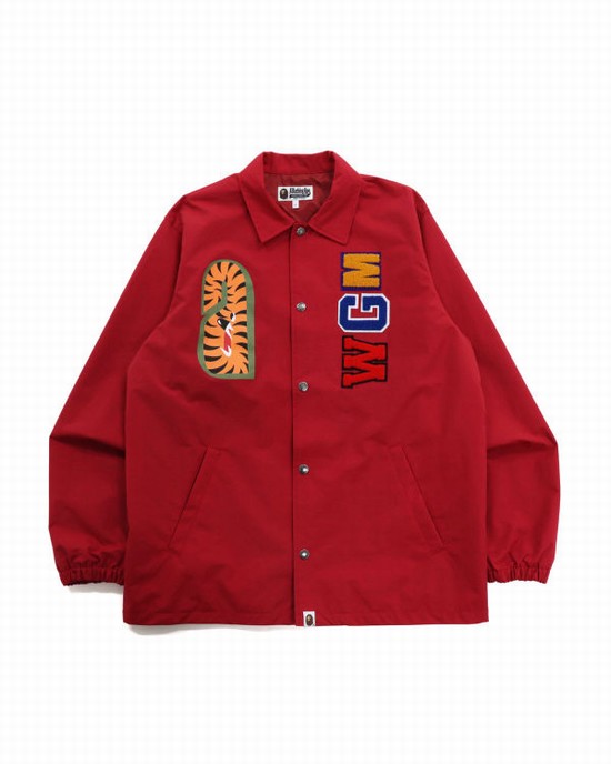 Light Red Bape Shark Coach Men's Jackets | ZA-63492