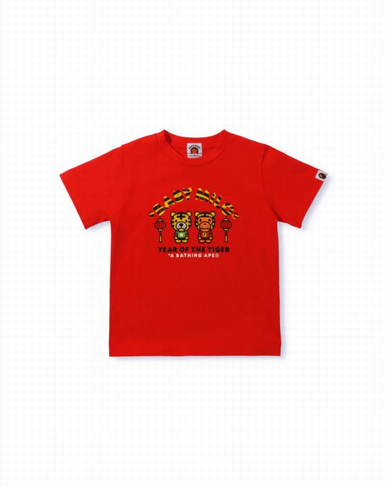 Light Red Bape Year Of The Tiger Milo Kids' T Shirts | ZA-63270