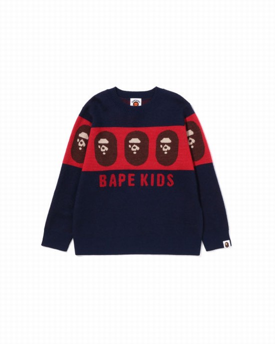 Navy / Blue Bape Ape Head Kids' Knitwear | ZA-89456