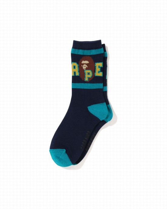 Navy / Blue Bape Ape Head Line Rib Kids' Socks | ZA-69753