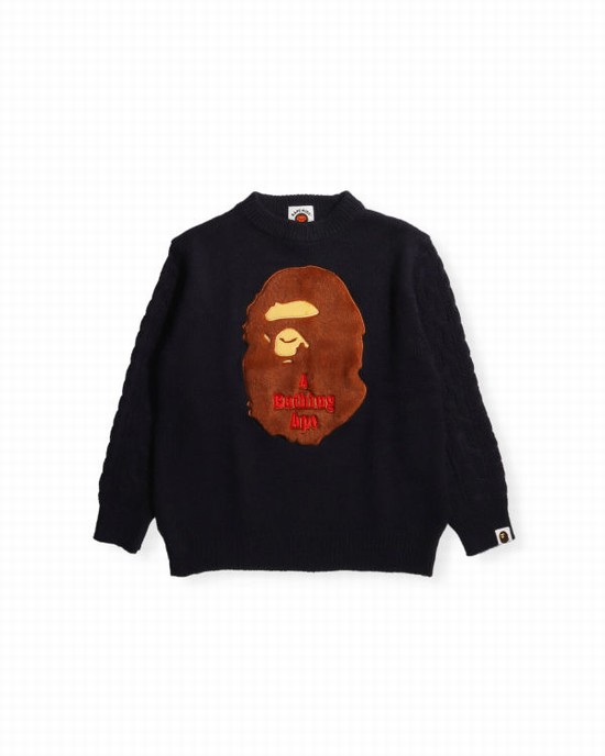 Navy / Blue Bape Ape Head Patch Kids' Knitwear | ZA-50713