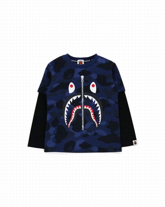 Navy / Blue Bape Color Camo Shark Layered Kids' T Shirts | ZA-70459