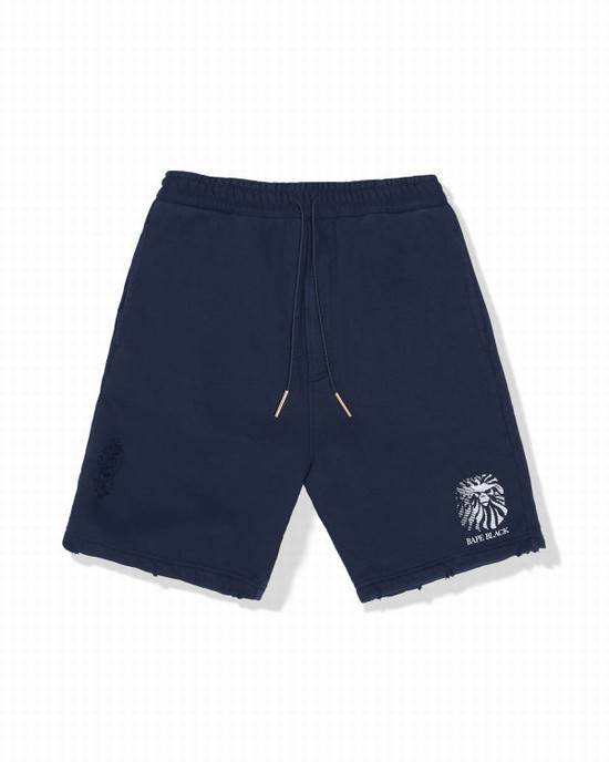 Navy / Blue Bape Distressed logo Men's Shorts | ZA-37589