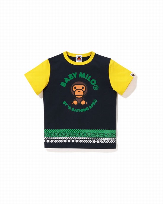 Navy / Blue Bape Milo Nordic Print Kids' T Shirts | ZA-16534