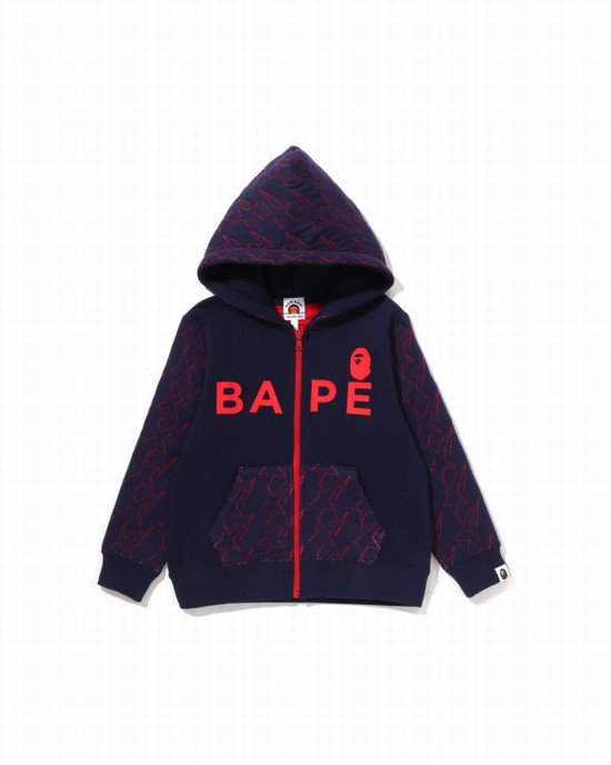Navy / Blue Bape STA Quilting Zip Kids' Hoodie | ZA-59270